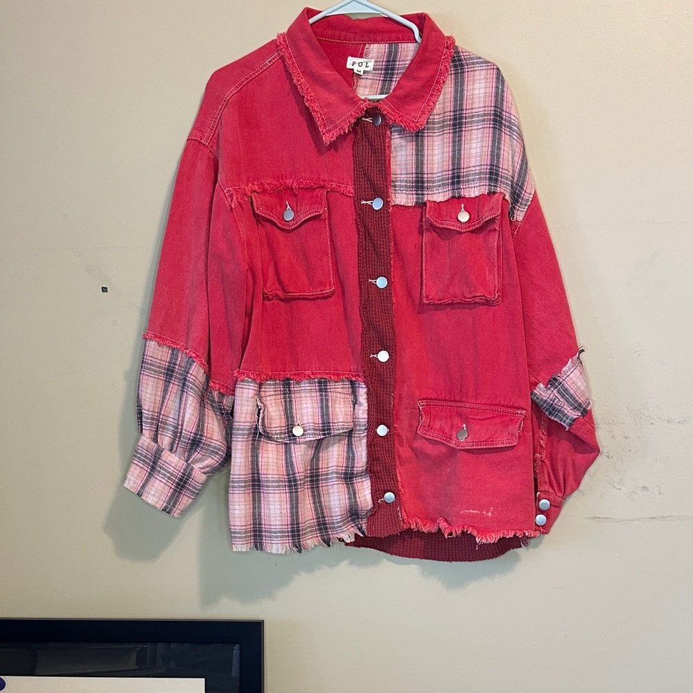 Pol Red And Plaid Patchwork Jacket - image 2